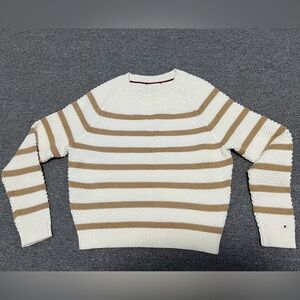 Tommy Hilfiger Cream and Tan Striped Sweater